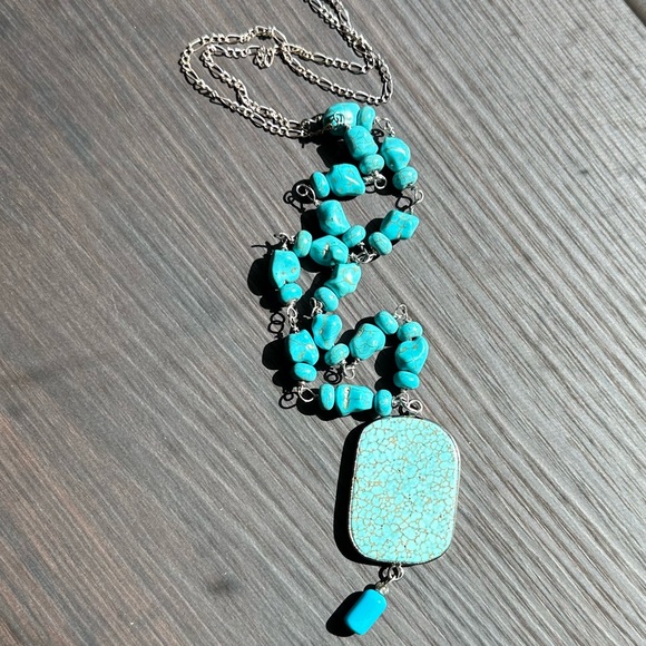 Vintage Turquoise & Silver Statement Necklace - Picture 2 of 7